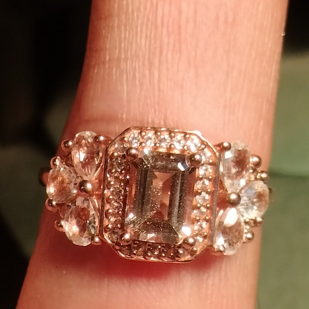 Sterling Silver Rose Gold Lab Created Pink & White Topaz Ring Size 7